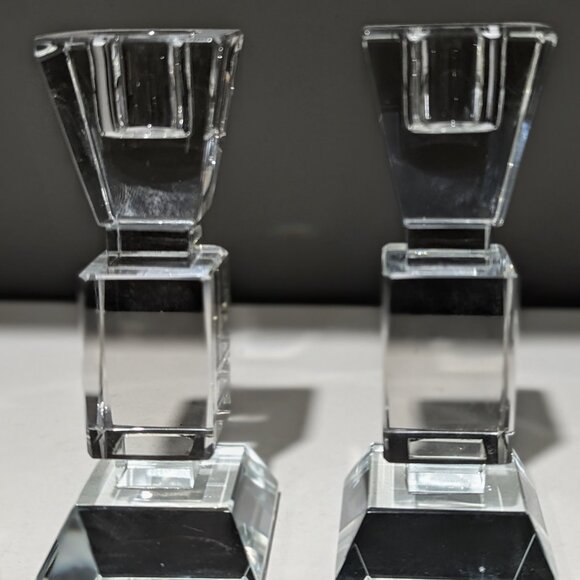 Crystal Glass Candle Holder Pair – 12.7 cm, ~280 g Each - Picture 3 of 3